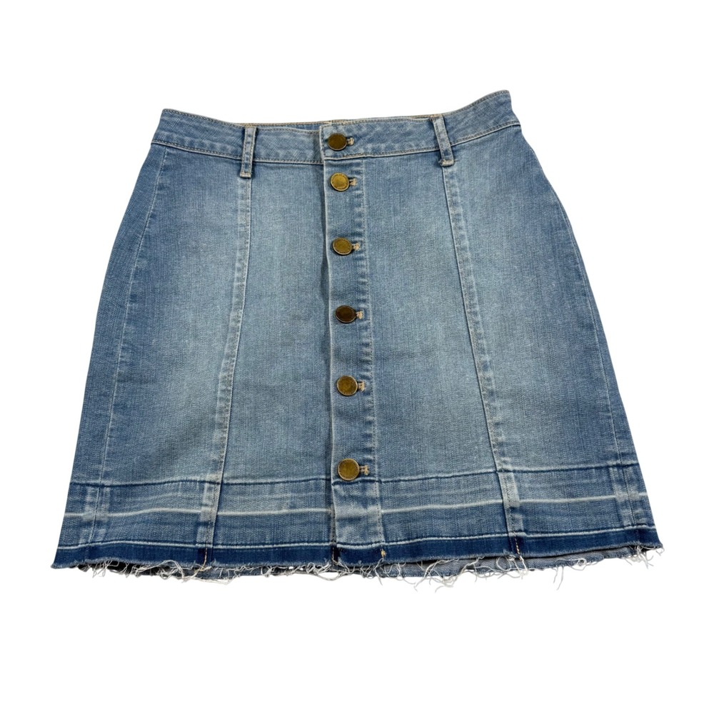 Articles of Society Womens 24 Alice Denim Skirt Blue Button Front Raw Hem Mini